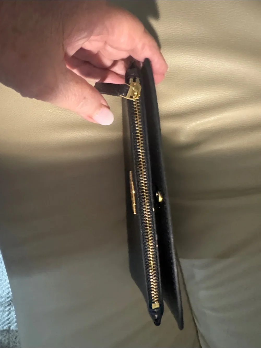 Tory Burch Navy Pebbled Leather Continental Wallet with Gold Logo